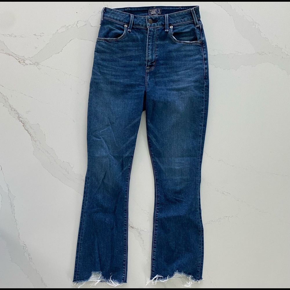 Abercrombie & Fitch Women's Crop Flare Raw Hem Jeans